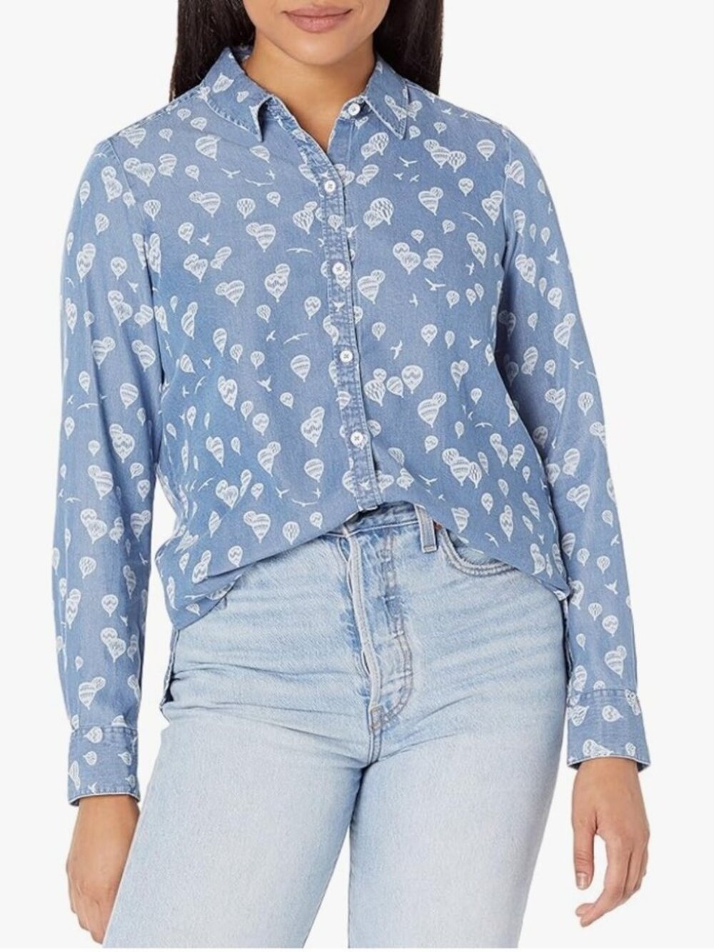 NWT Foxcroft Sz 12 (L) Womens Blue Shirt Long Sleeves Balloons & Birds